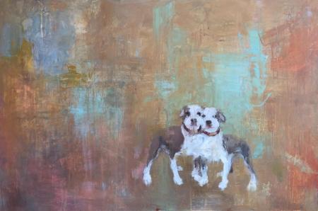 painting of pitbull dog mirrored images