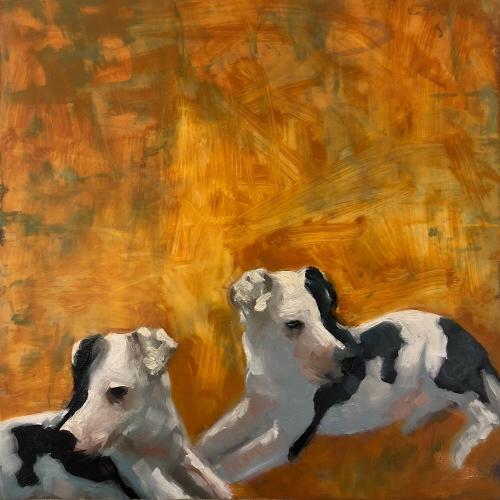 Dog, pit bull, rescue, animal, oil, Mylar, painting