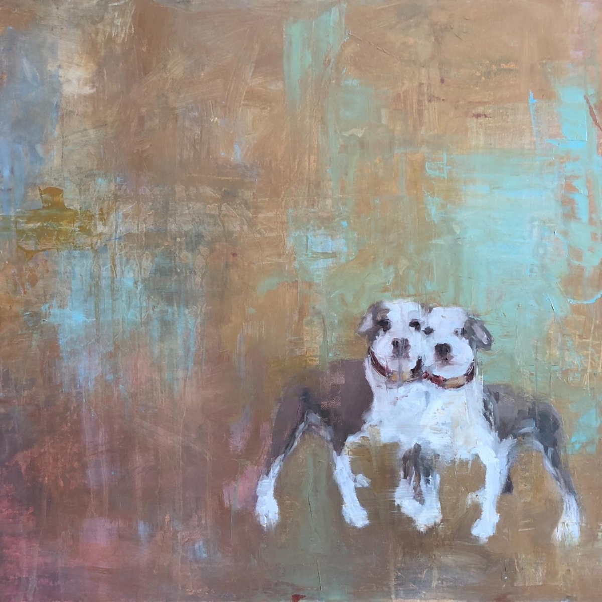 painting of pitbull dog mirrored images
